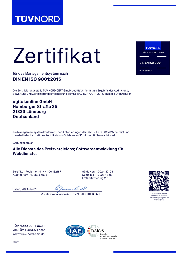 agital.online - TÜV Nord Zertifikat