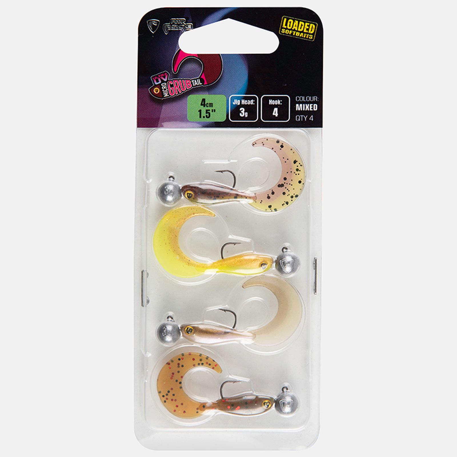 Fox Rage Micro Grub Tail 4cm Loaded UV Mixed Colour Pack X4