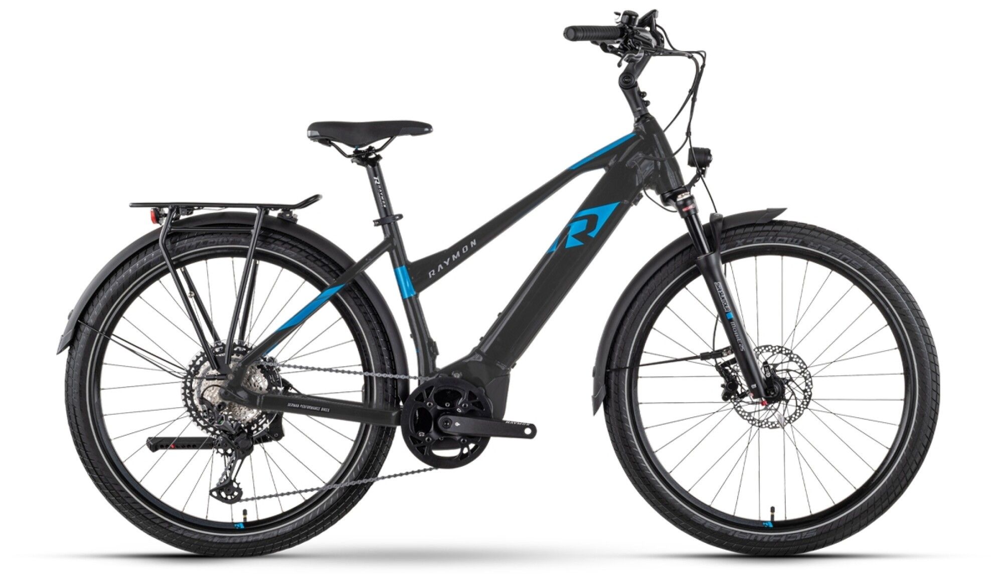 E-Bike Tourenrad RAYMON TourRay E 8.0 2023 | 630 Wh | 27,5 Zoll | Tiefeinsteiger | S / 45 cm | black / blue / grey matt (Bild 1)
