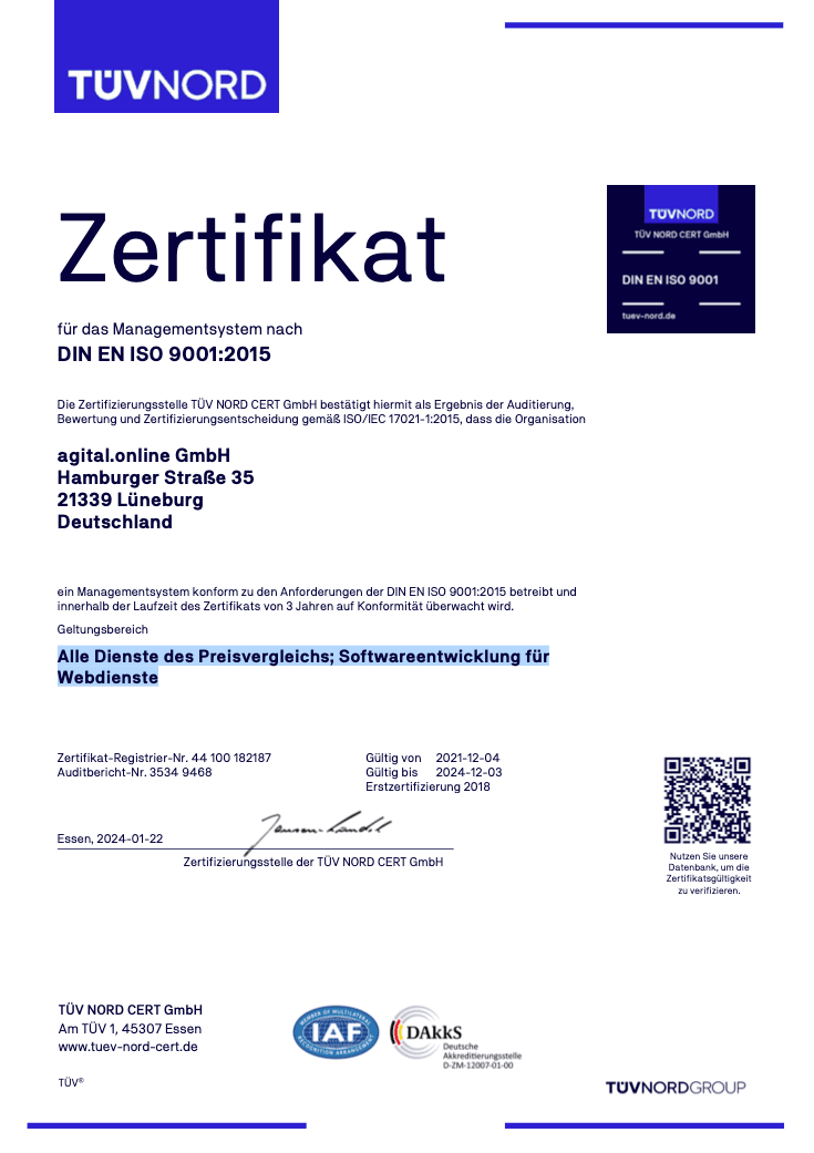 agital.online - TÜV Nord Zertifikat